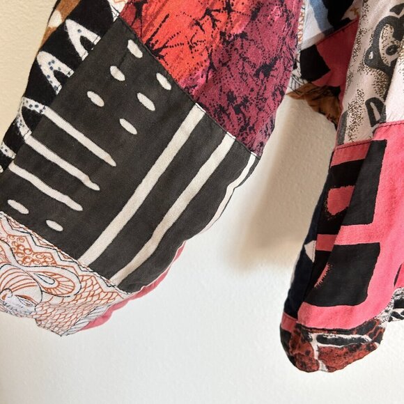 Ashro Top Ethnic Patchwork 3/4 Bat Sleeve Shirt Dbl Cloth Rayon Cotton - Picture 9 of 10